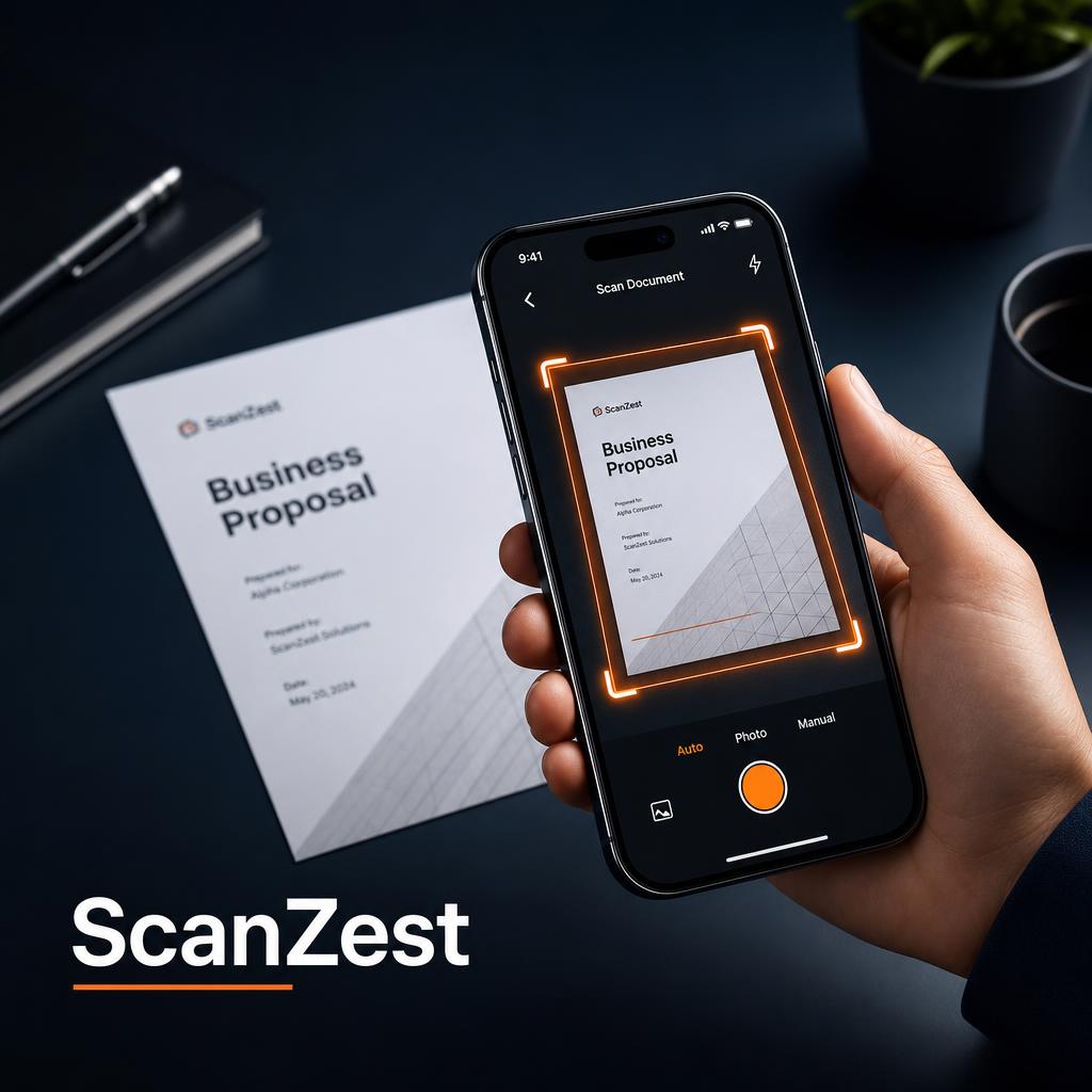 ScanZest capturing a document with an orange scanning frame